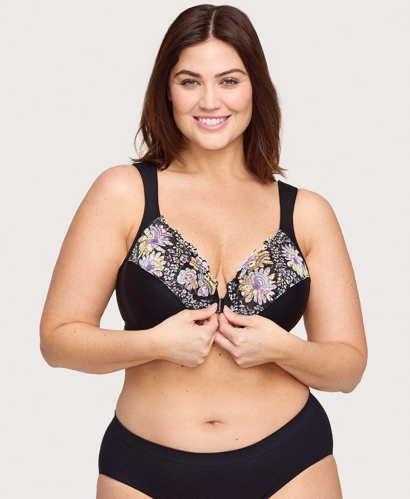  Womens Full Coverage Underwired Floral Lace Bra Plus Size  Non Padded Comfort Bra 40DD Black