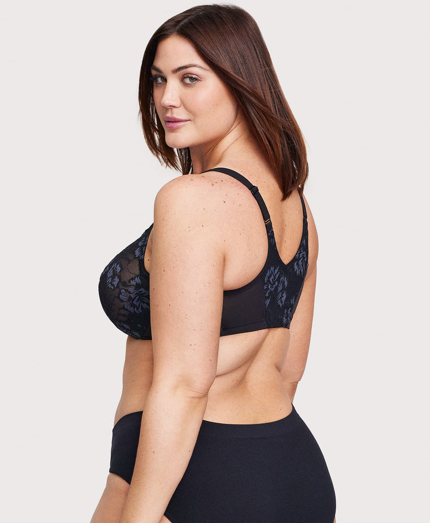 Valmont Lacy Leisure Bra - Black 40C, Cotton Banded Soft Cup With Lace Detail