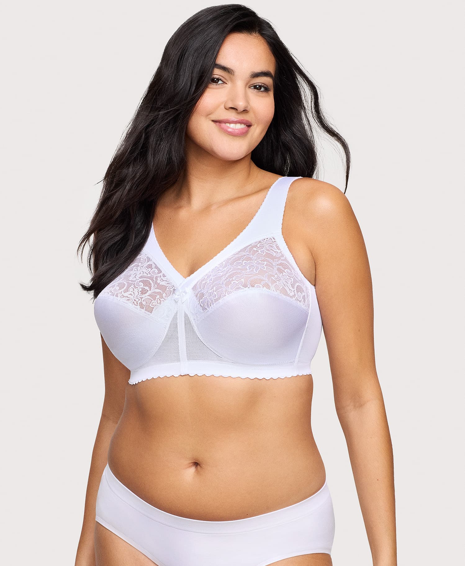 Glamorise COMPLETE COMFORT Bra 40B 40C 40D (STRAPLESS) Lace (WIRELESS)  WHITE NEW - Helia Beer Co
