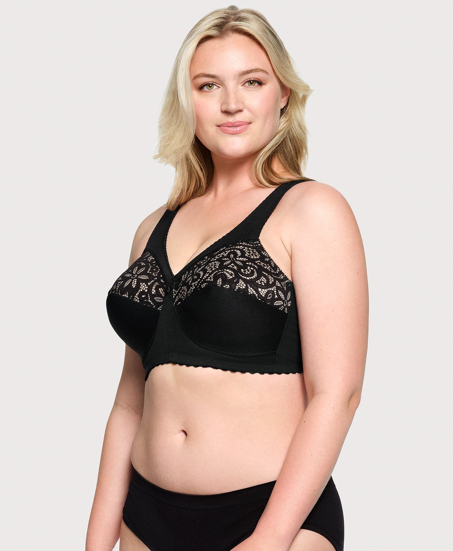 Reggiseno Senza Ferretto Glamorise Magiclift Cotton Support #1001 - Copertura Totale, Nero, 120B Donna