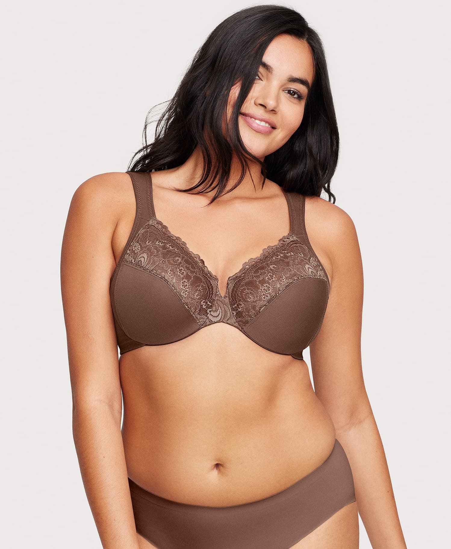 Low Cut WonderWire Lace Bra Mocha Glamorise - Main Image