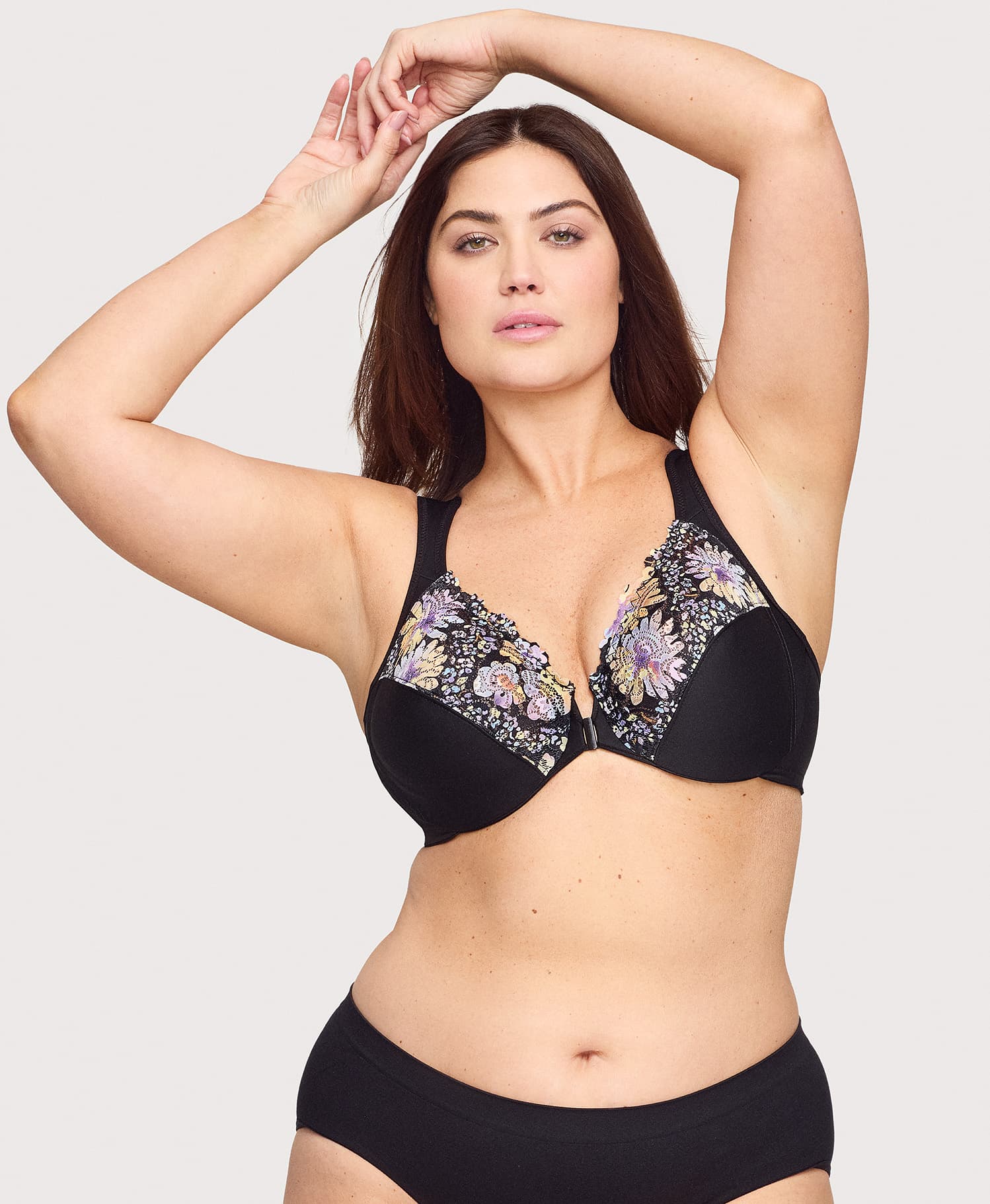 Womens Plus Size Floral Bras Ladies Front Hook Closure Wire Free