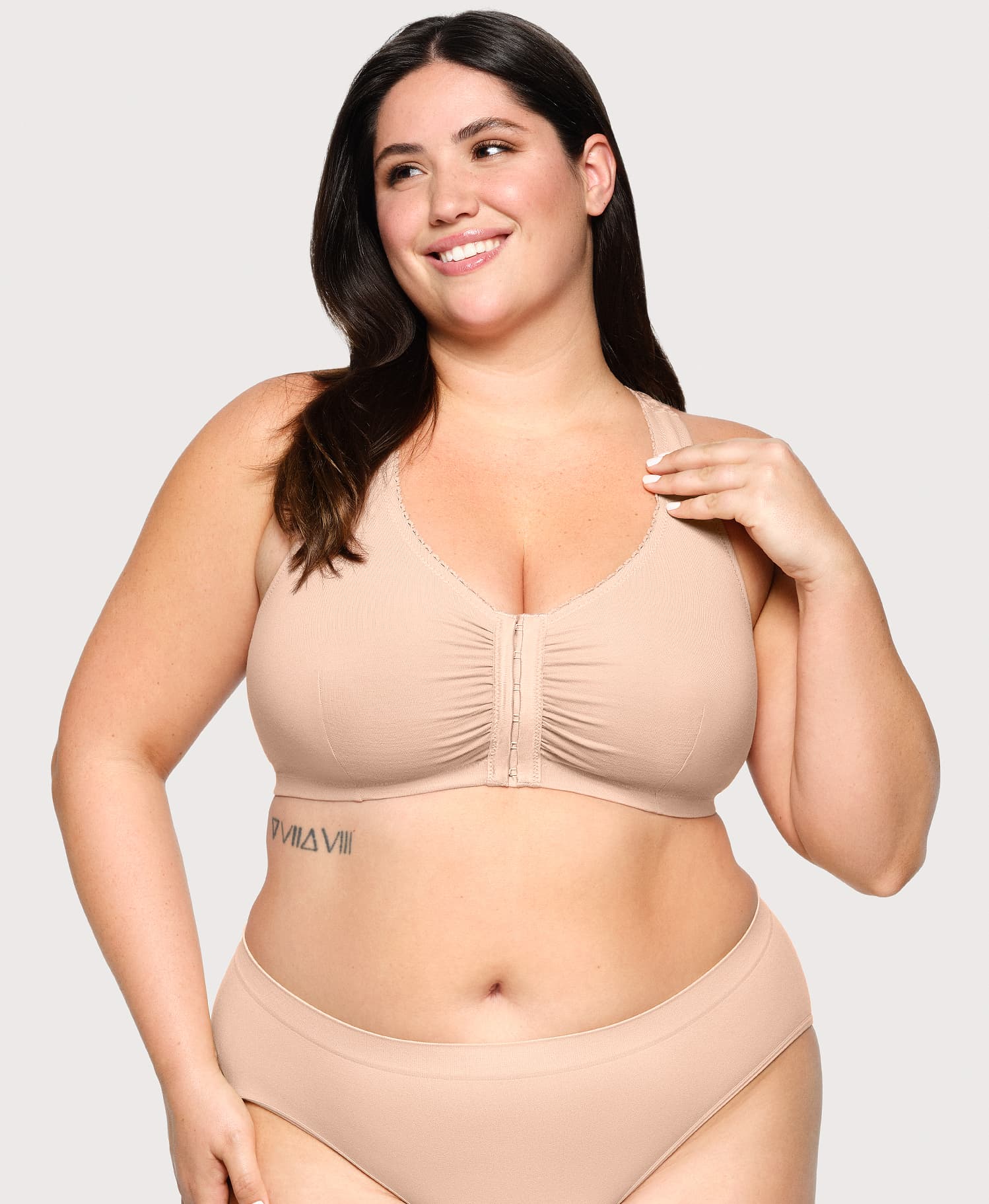 Front Closure Cotton T Back Comfort Bra Cafe