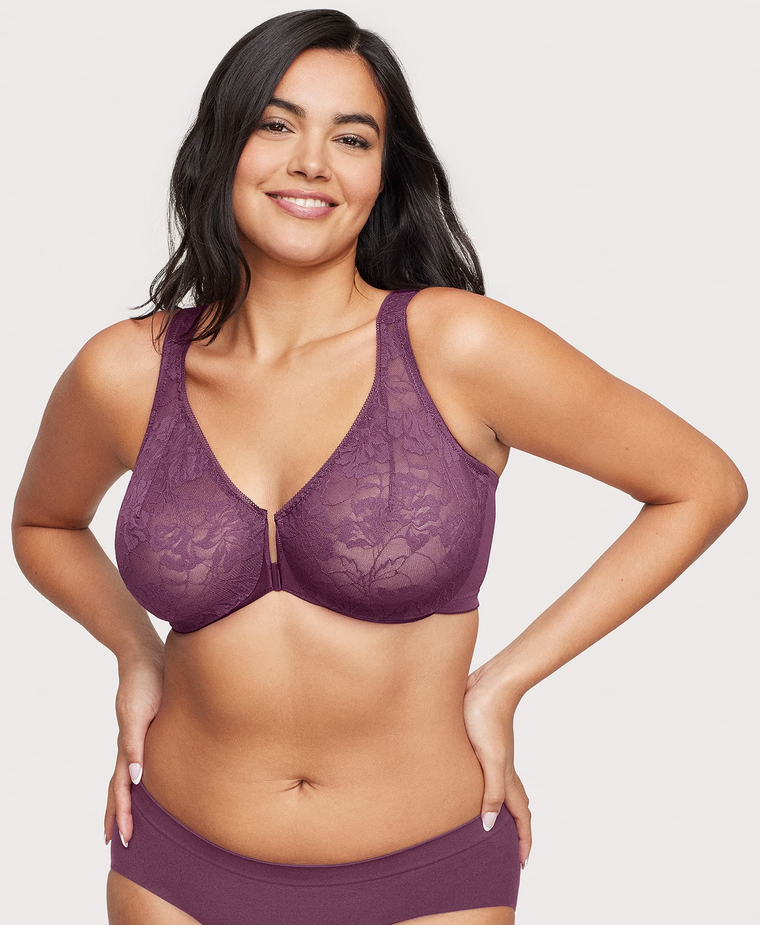 Front Closure Lacey T Back WonderWire Bra Plum