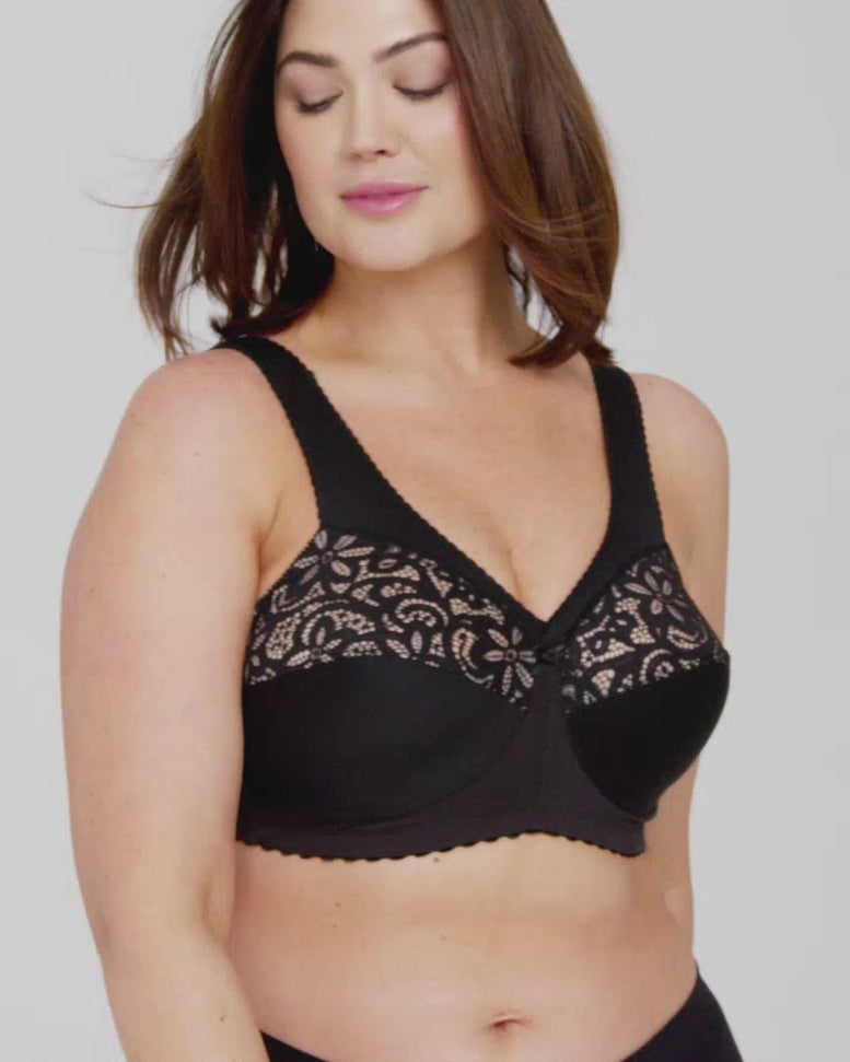Women's Cotton Full Coverage Wirefree Non-padded Lace Plus Size Bra 52DD 