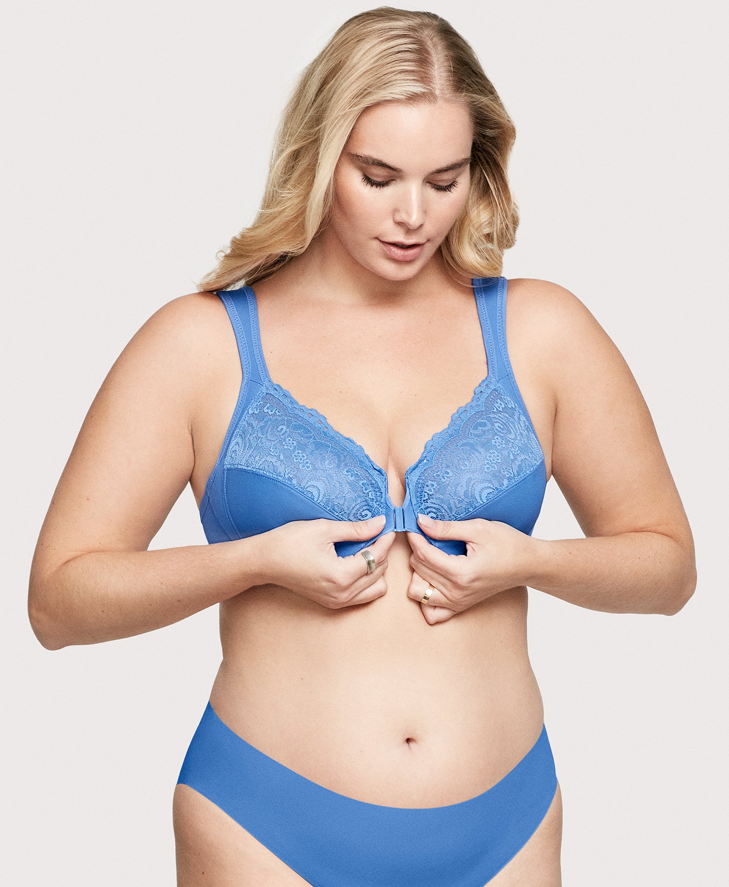 Women's Front Closure Bra Full Coverage Wirefree Lace Plus Size  Bra,Dotmalls Bras,Front Hook, Stretch Lace,Posture Correction (Color :  Blue, Size 
